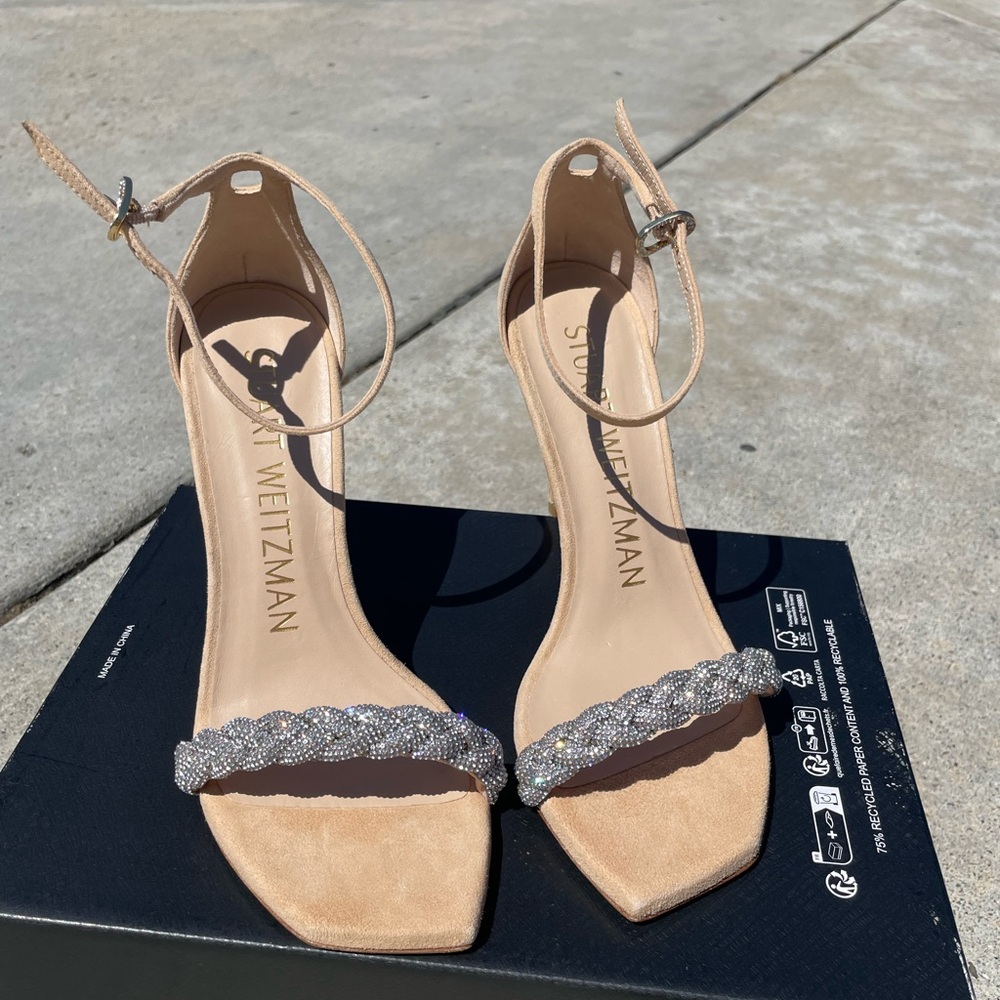 Stuart Weitzman Nude Heels with Glittering Silver Details